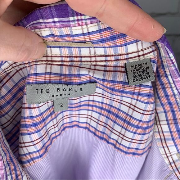 Ted Baker London Short Sleeve Lilac Gingham Button Down Size 6 - Picture 5 of 6